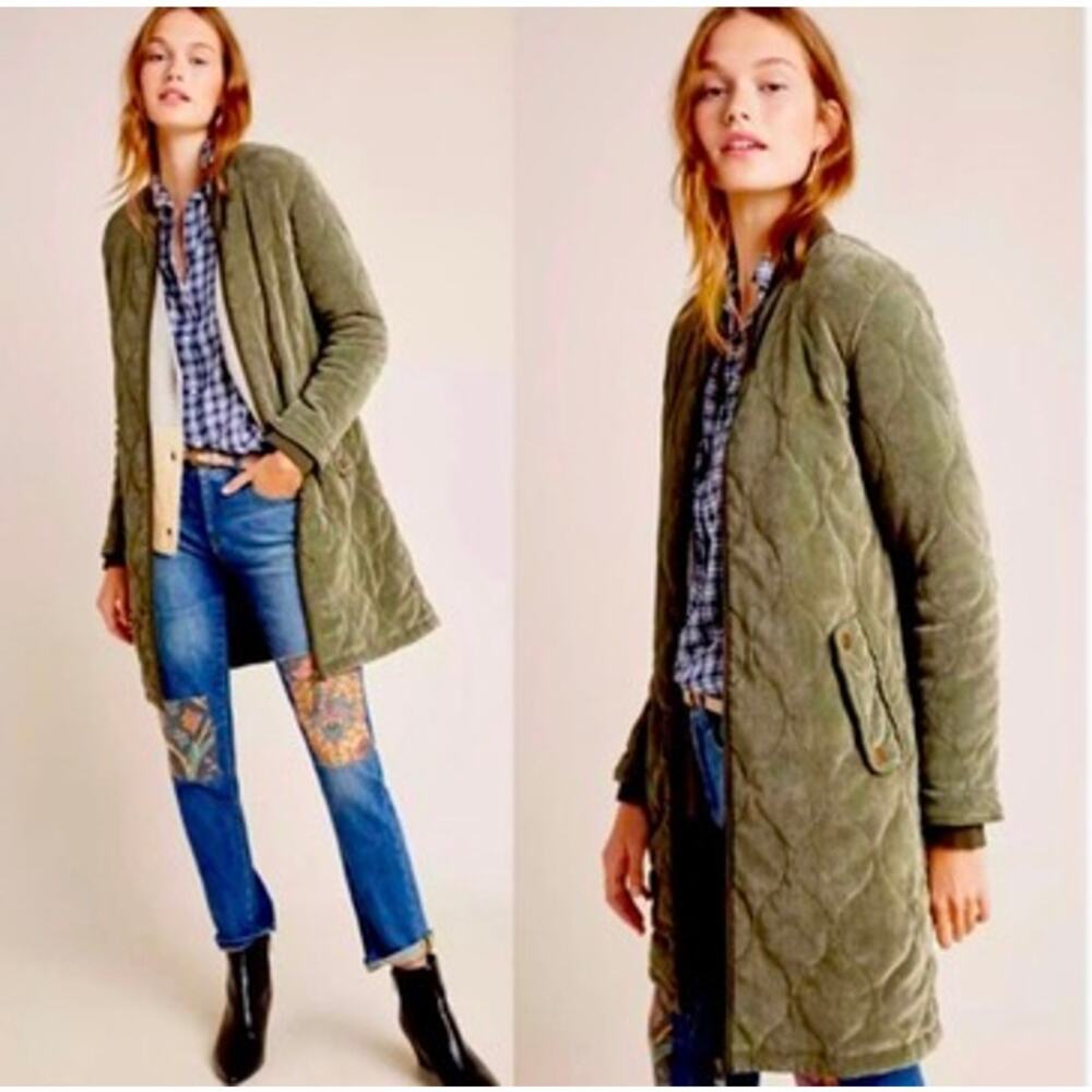 Anthropologie Quilted Corduroy olive Jacket size S